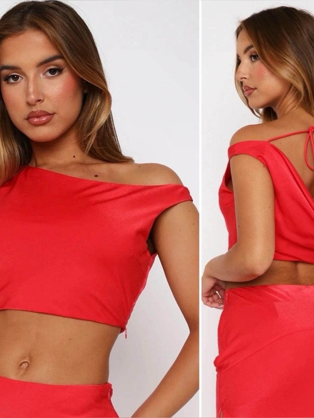 White Fox From me To You Red Silky crop top small date night vacation summer